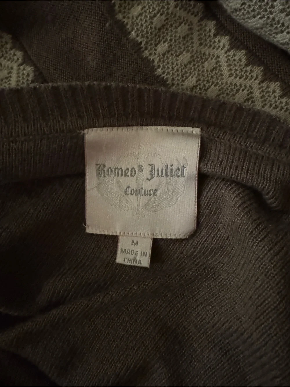 Romeo & Juliet Couture Taupe Sweater with Cream Lace Stripes